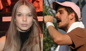 Młoda kobieta o blond włosach i raper w różowej czapce. Czy Taco Hemingway jest w związku?