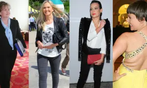 Sekrety metamorfoz gwiazd które schudły ponad 30 kilogramów w rok. Cztery kobiety w różnych stylizacjach.