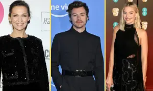 Kto ze świata show-biznesu potrafi porozumiewać się językiem migowym? Na zdjęciu: aktorka, Harry Styles i Margot Robbie.