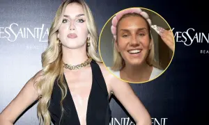 Influencerka z listą celebrytów, którzy stracili kontrakty reklamowe przez jeden wpis, w czarnej sukni i z złotą biżuterią.