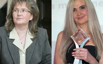 Dwie Anny Kalaty. Na pierwszym zdjęciu kobieta w okularach i marynarce, na drugim z nagrodą. Ile lat ma Anna Kalata?