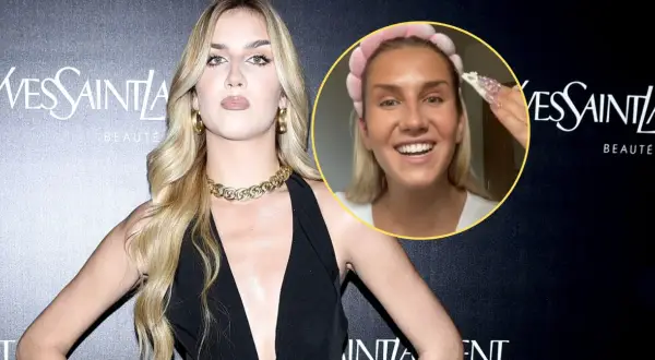Influencerka z listą celebrytów, którzy stracili kontrakty reklamowe przez jeden wpis, w czarnej sukni i z złotą biżuterią.