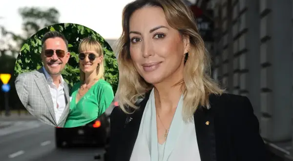 Anna Zejdler z partnerem na zdjęciu. Uśmiechnięta para w okularach przeciwsłonecznych na tle zieleni.
