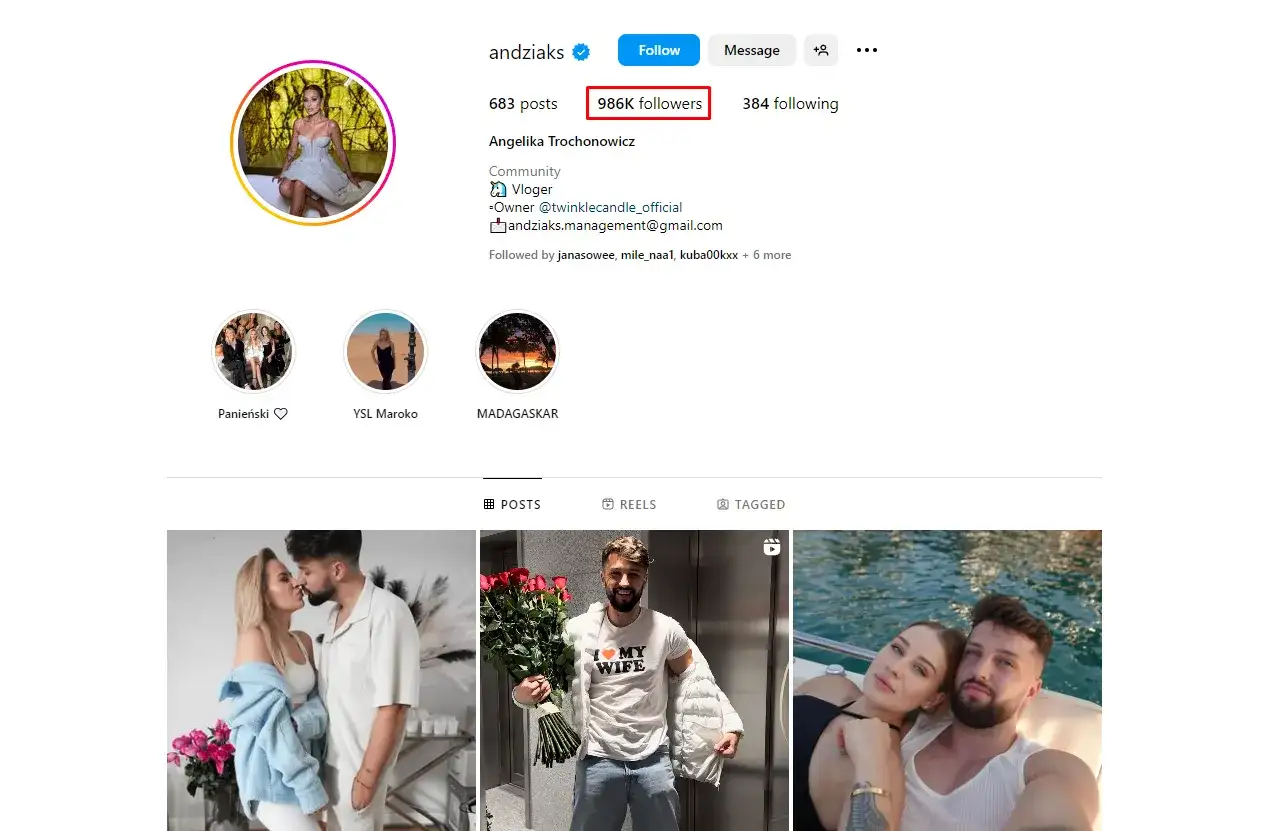 Profil Andziaks z 986 tys. obserwujących. Zastanawiasz się, ile zarabiają polscy influencerzy za jeden post sponsorowany na IG?