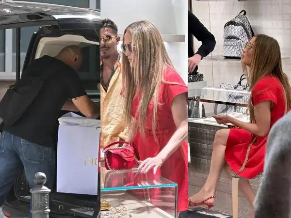 Gwiazdy kupują luksusowe przedmioty za pierwszą wypłatę. Jennifer Lopez w czerwonej sukience w butiku Dior.