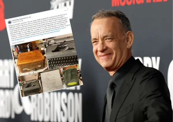 Tom Hanks, znany aktor, kolekcjonuje stare maszyny do pisania. Na zdjęciu widać jego najnowszą zdobycz – maszynę Olympia SM-4, którą sam naprawia.