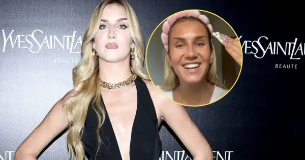 Influencerka z listą celebrytów, którzy stracili kontrakty reklamowe przez jeden wpis, w czarnej sukni i z złotą biżuterią.